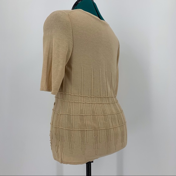Betty Barclay Lightweight Short Sleeve Tan Sweater with Bead Accents, Small - Picture 10 of 16